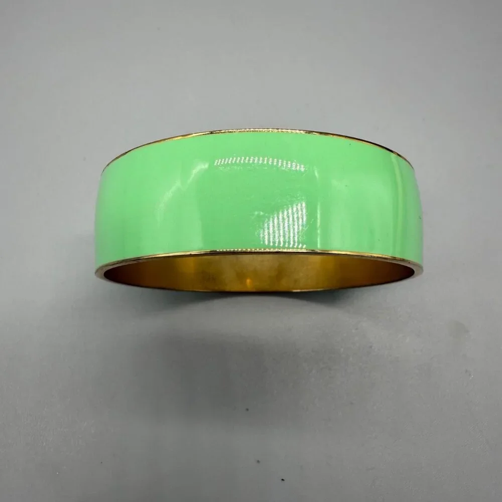 J. Crew Mint Green Gold Wide Enamel Bangle Bracelet